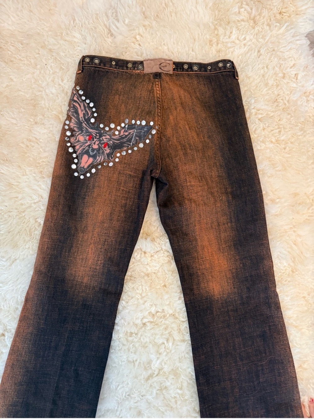 RARE 🔥 Just Cavalli 2003 Low Rise Bat Acid Wash Jeans - Picture 13 of 15